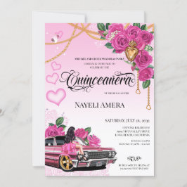 Convites Chola Lowrider Chicana Quinceanera Rosa