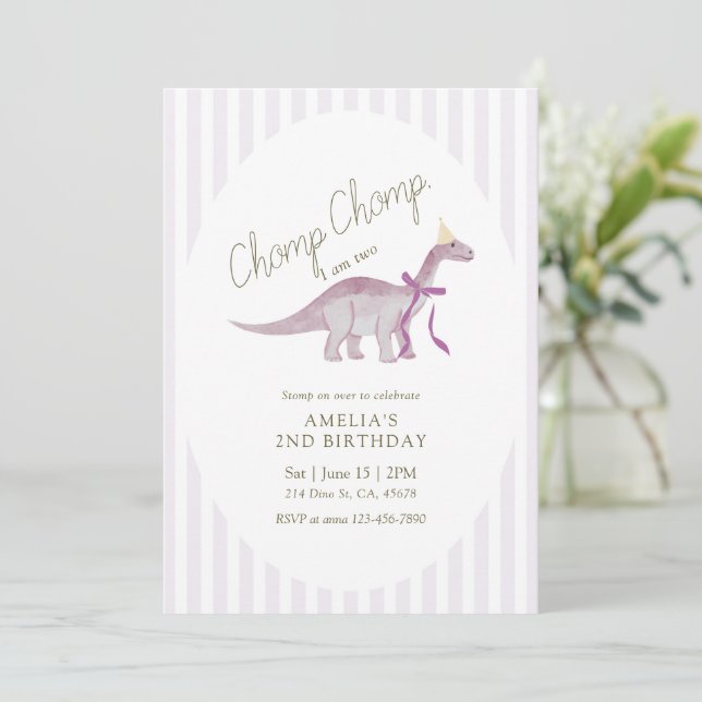 Convites Chomp Chomp Estou no Meu Segundo Aniversário Dinos (Em pé/Frente)