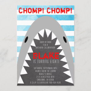 Convites Chomp Chomp Shark Theme Birthday Boy striped Tubar