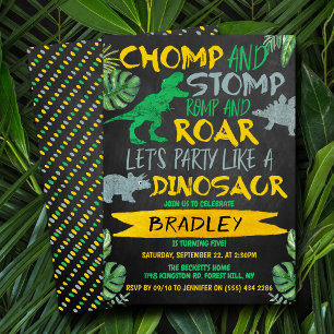 Convites Chomp & Stomp! Dinossauros Qualquer Idade Aniversá