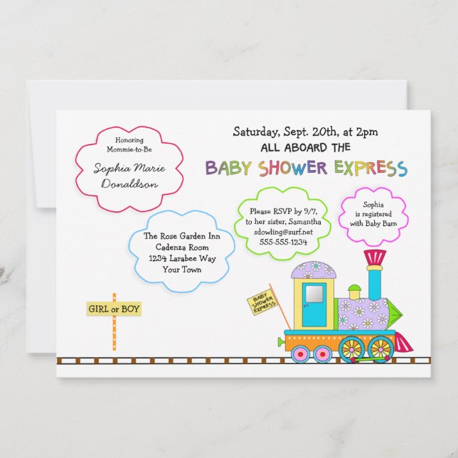 Convites Choo Choo Baby Shower (Frente)
