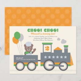 Convites Choo Choo Train Orange Bear Conductor Birthday
