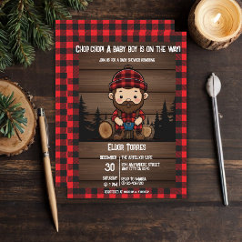 Convites Chop Chop! Chá de fraldas Rustic Lumberjack Flanne
