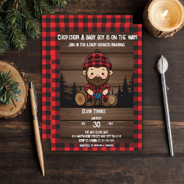 Convites Chop Chop! Chá de fraldas Rustic Lumberjack Flanne