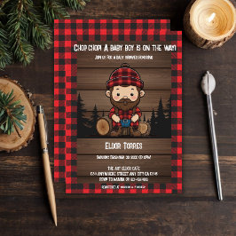Convites Chop Chop! Chá de fraldas Rustic Lumberjack Flanne