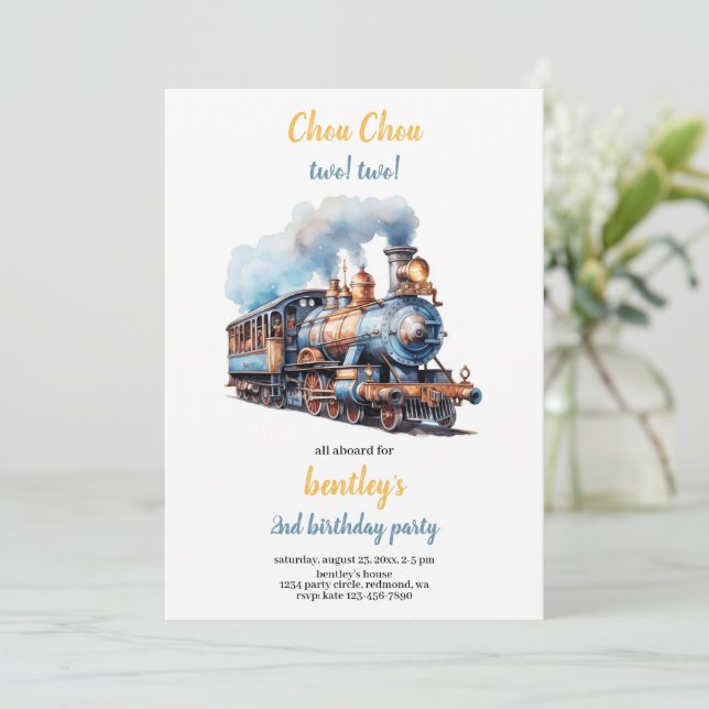 Convites chou chou train birthday invitation (Em pé/Frente)