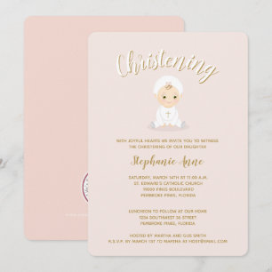 Convites Christening Baby Girl with Bonnet