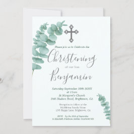 Convites Christening Boy Eucalyptus Greenery Modern