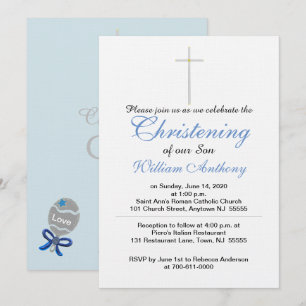 Convites Christening Cross Blue Cinza