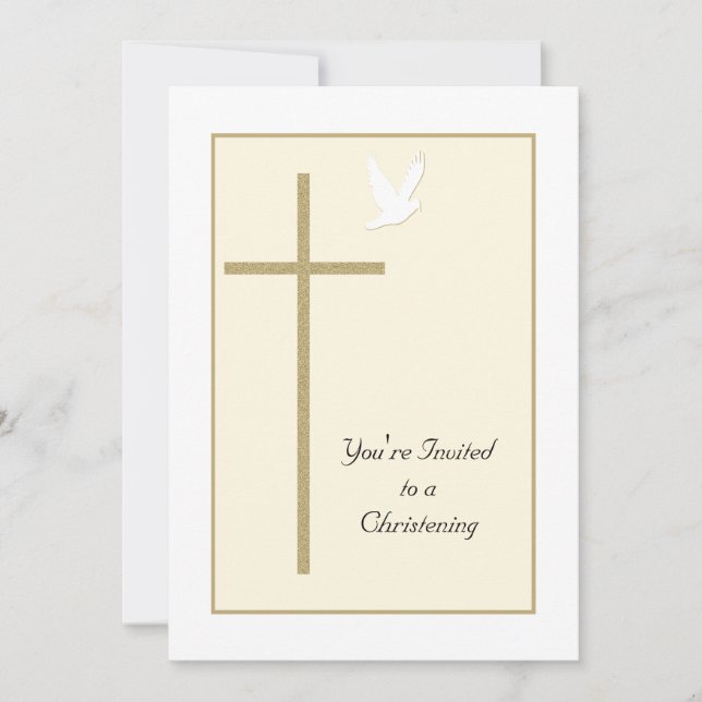 Convites Christening Invite Modelo Cross and Dove (Frente)