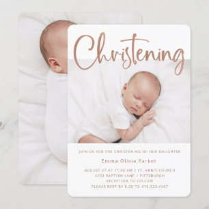 Convites Christening Rosa mínimo simples Dourado duas fot