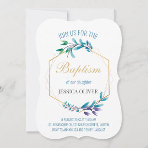 Convites Christian Blue Floral Wreath
