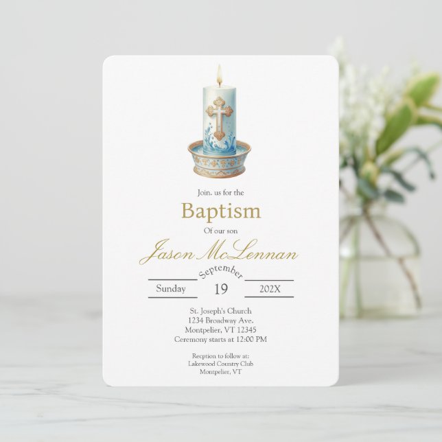 Convites Christian Candle baptism Invitation (Em pé/Frente)