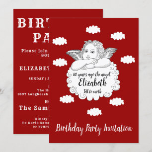 Convites Christian Cloud Angel Happy 80 Birthday Red