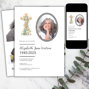Convites Christian Floral Cross Funeral Foto