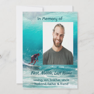 Convites Christian  Memorial  Service Wave Surfer Water