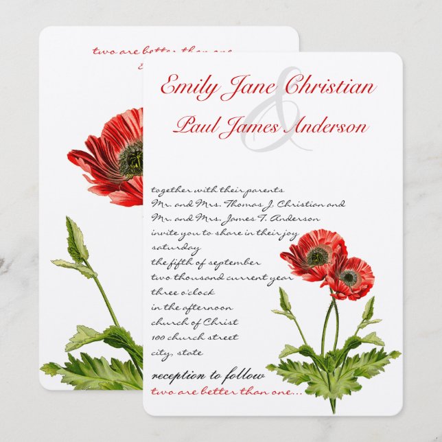 Convites Christian Red Poppy Flower Casation (Frente/Verso)