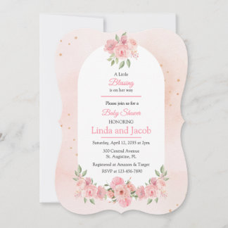Convites Christian Rose Floral Baby Girl Shower Invitation