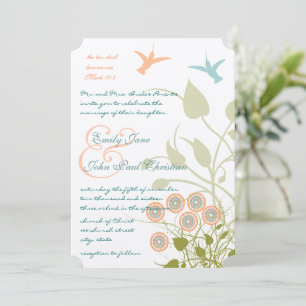 Convites Christian Teal Coral Hummingbird Floral