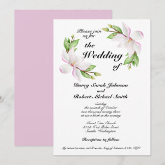 Convites Christian Wedation Invitation Watercolor Magnolias