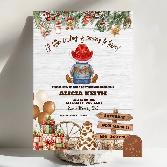 Convites Christmas A Little Cowboy Baby Shower Invitation (Criador carregado)