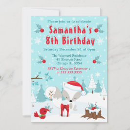 Convites Christmas Arctic Fox & Bird Winter Scene Birthday