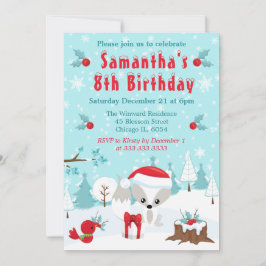 Convites Christmas Arctic Fox & Bird Winter Scene Birthday