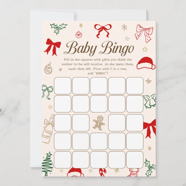 Convites Christmas Baby Shower Bingo Game Downloadable Card (Frente)