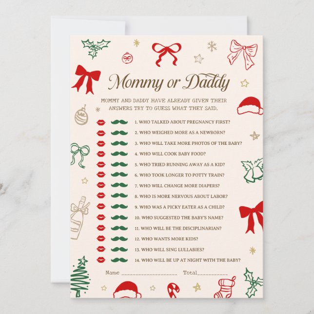 Convites Christmas Baby Shower Guess Who Game DOWNLOADABLE  (Frente)