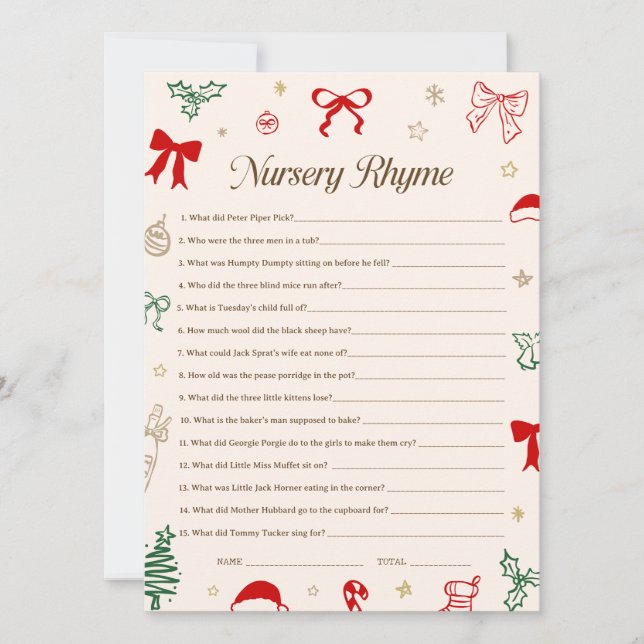 Convites Christmas Baby Shower Nursery Rhyme Game Printable (Frente)