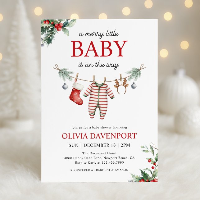 Convites Christmas Clothesline Merry Little Baby Shower (Criador carregado)