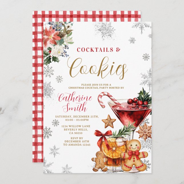 Convites Christmas Cocktails and Cookies Party Invitation (Frente/Verso)