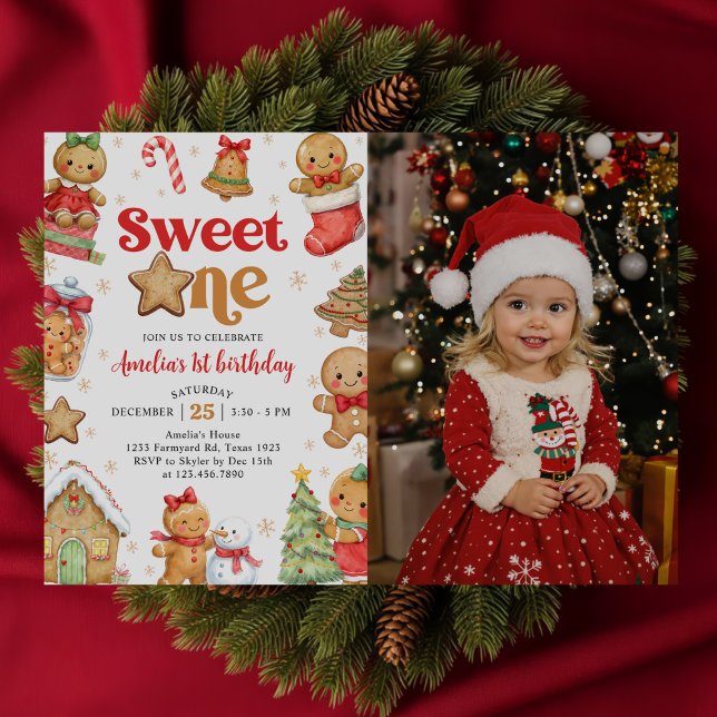 Convites Christmas Cookie Sweet One 1st Birthday Photo (Criador carregado)