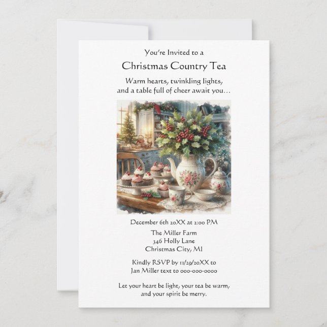 Convites Christmas Country Tea Party  (Frente)