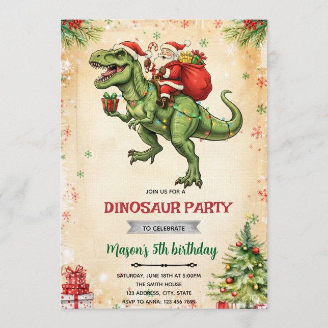 Convites Christmas dinosaur and santa invitation (Frente)