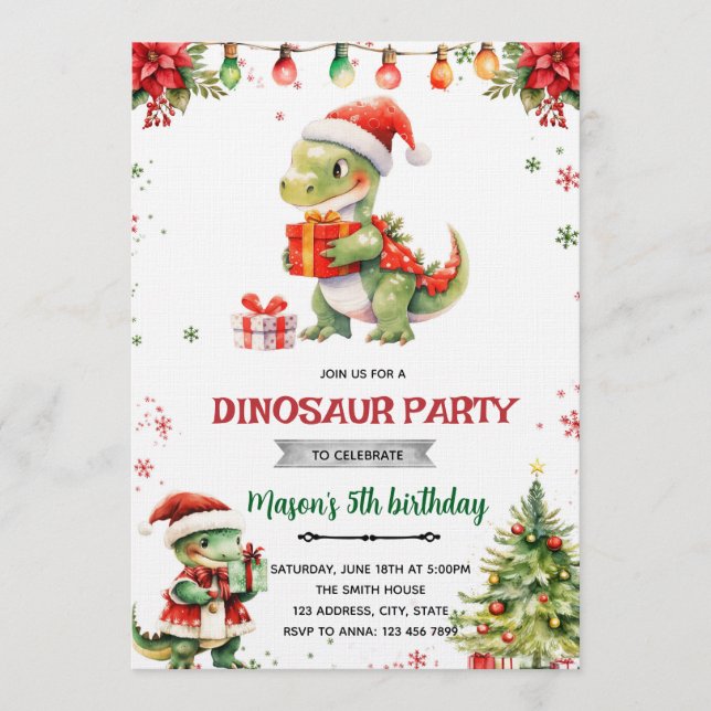 Convites Christmas dinosaur party invitation (Frente)