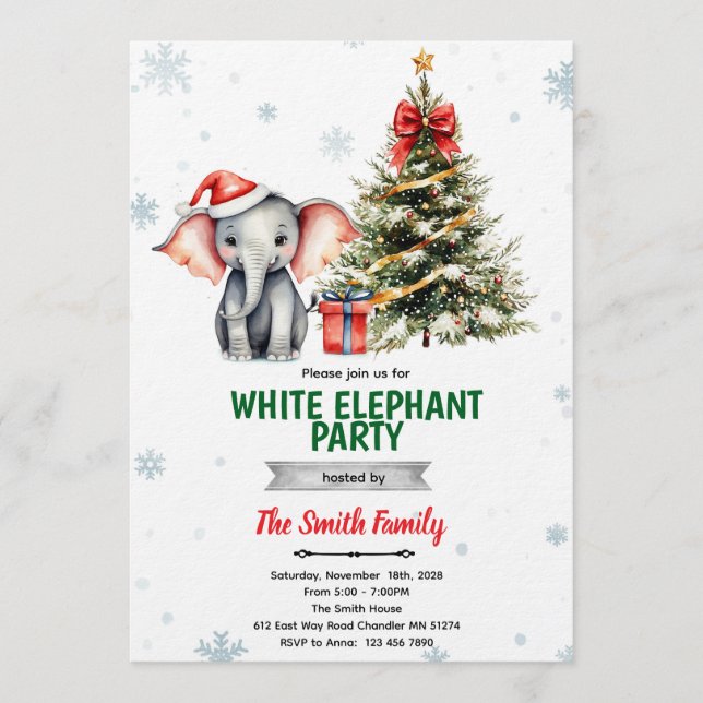 Convites  Christmas Elephant Party Invitation (Frente)