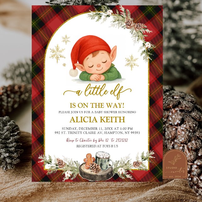 Convites Christmas Elf Boy Baby Shower Invitation (Criador carregado)