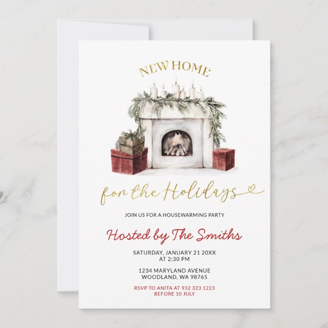 Convites Christmas Fireplace New Home For The Holidays (Frente)