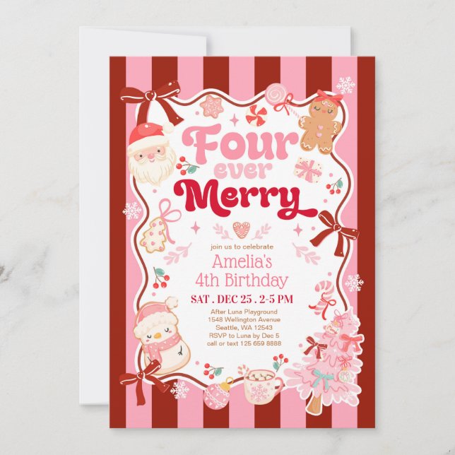 Convites Christmas Four Ever Merry 4th Birthday Invitation (Frente)