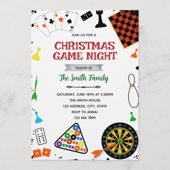 Convites Christmas Game night party invitation (Frente)