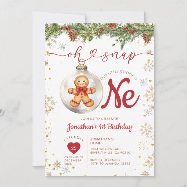 Convites Christmas Gingerbread 1st Birthday Cookie Party (Frente)