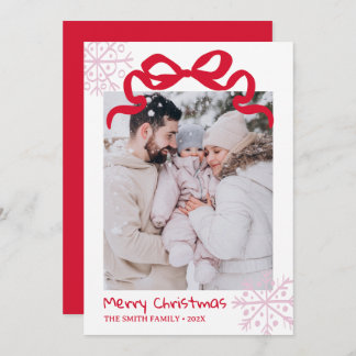 Convites Christmas Green Bow snowflakes Photo card