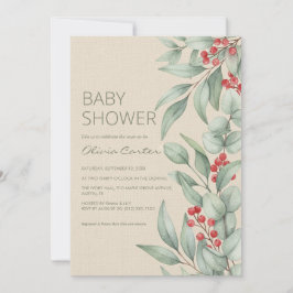 Convites Christmas Greenery Berry Winter Baby Shower