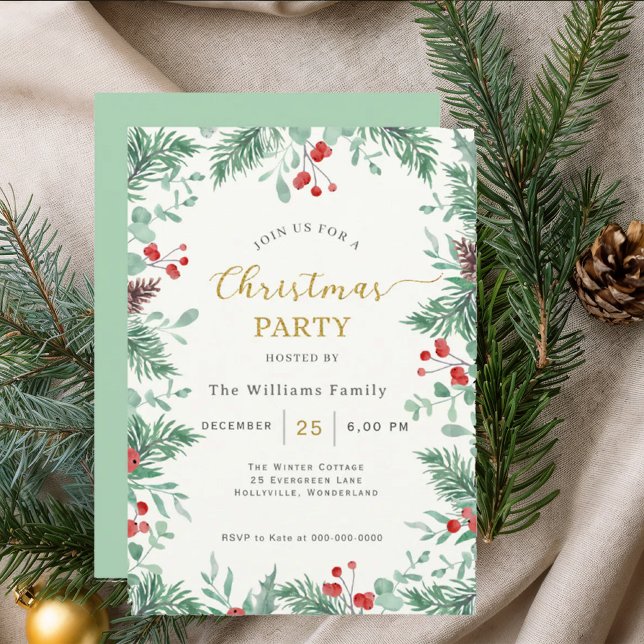 Convites Christmas Greenery Watercolor Celebration Invitati (Criador carregado)