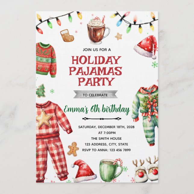 Convites Christmas Holiday Pajama Party Invitation (Frente)