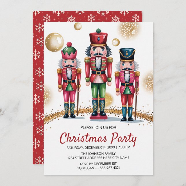 Convites Christmas Holiday Party Nutcracker Gold Glitter    (Frente/Verso)