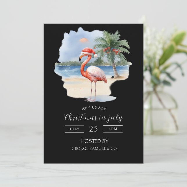 Convites Christmas in July Custom Company Name Logo & Text (Em pé/Frente)