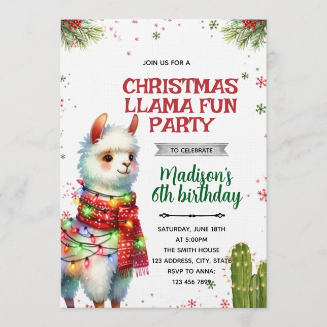 Convites Christmas Llama Birthday Invitation (Frente)