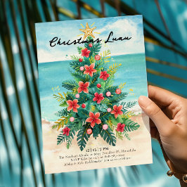 Convites Christmas Luau - Tropical Beach Palm Tree Holiday